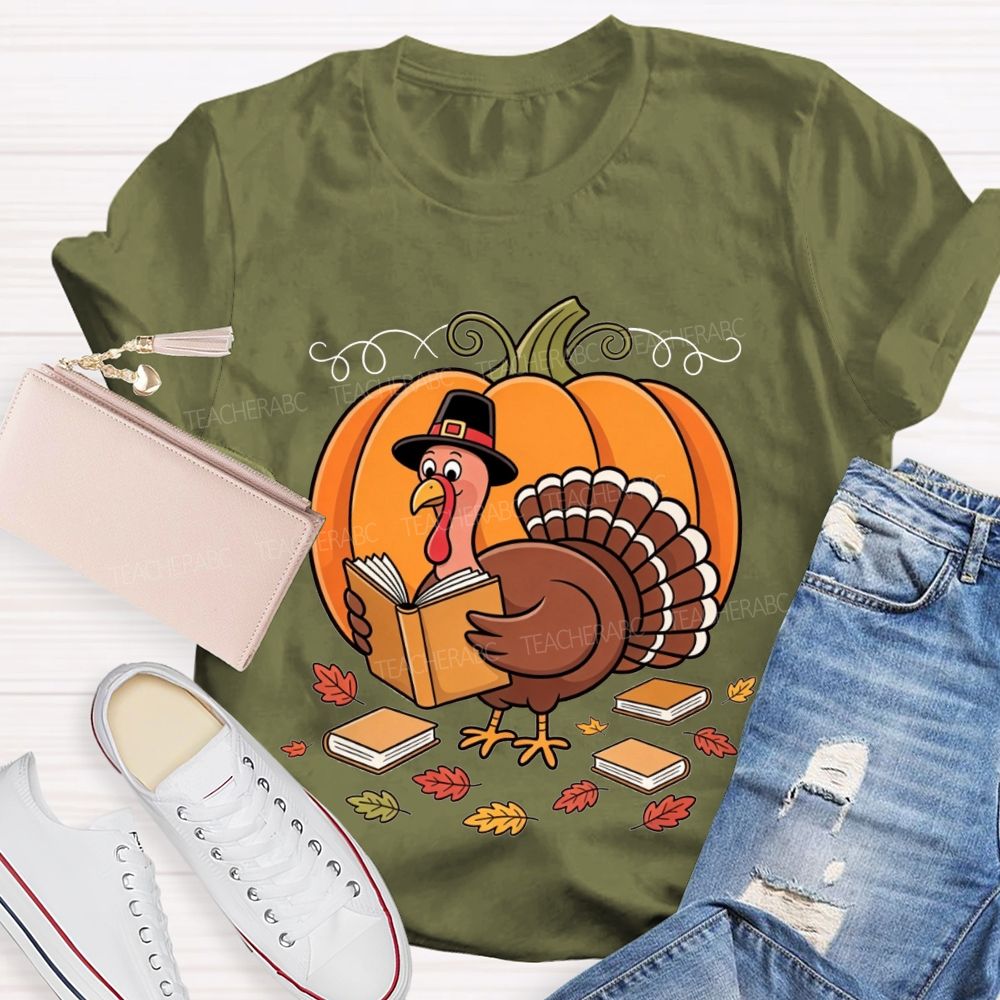Thanksgiving Teacher Turkey Loves Reading Books T-shirt