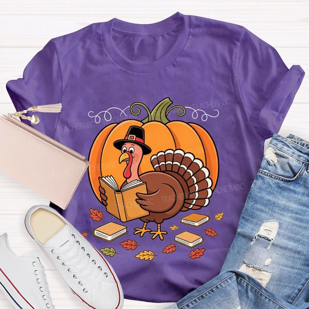 Thanksgiving Teacher Turkey Loves Reading Books T-shirt