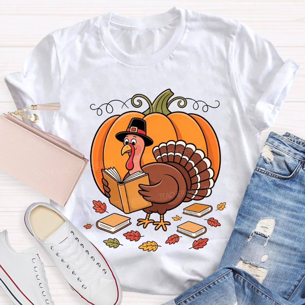Thanksgiving Teacher Turkey Loves Reading Books T-shirt