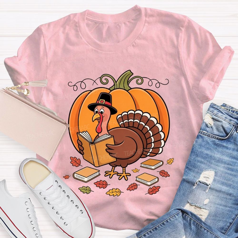 Thanksgiving Teacher Turkey Loves Reading Books T-shirt