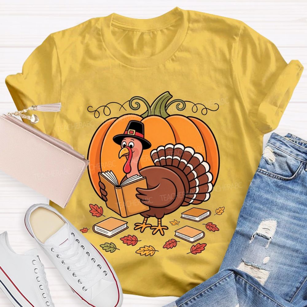 Thanksgiving Teacher Turkey Loves Reading Books T-shirt