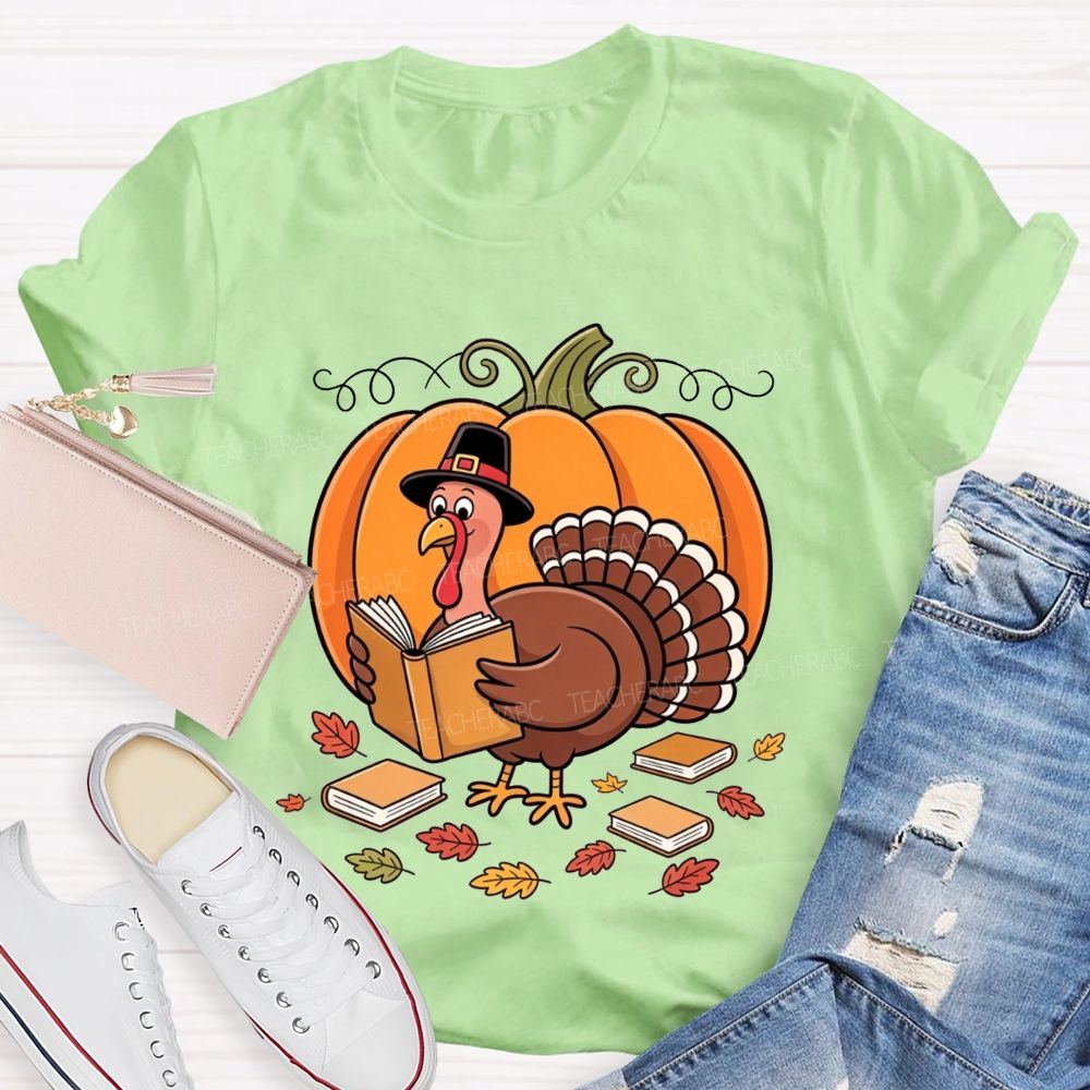 Thanksgiving Teacher Turkey Loves Reading Books T-shirt