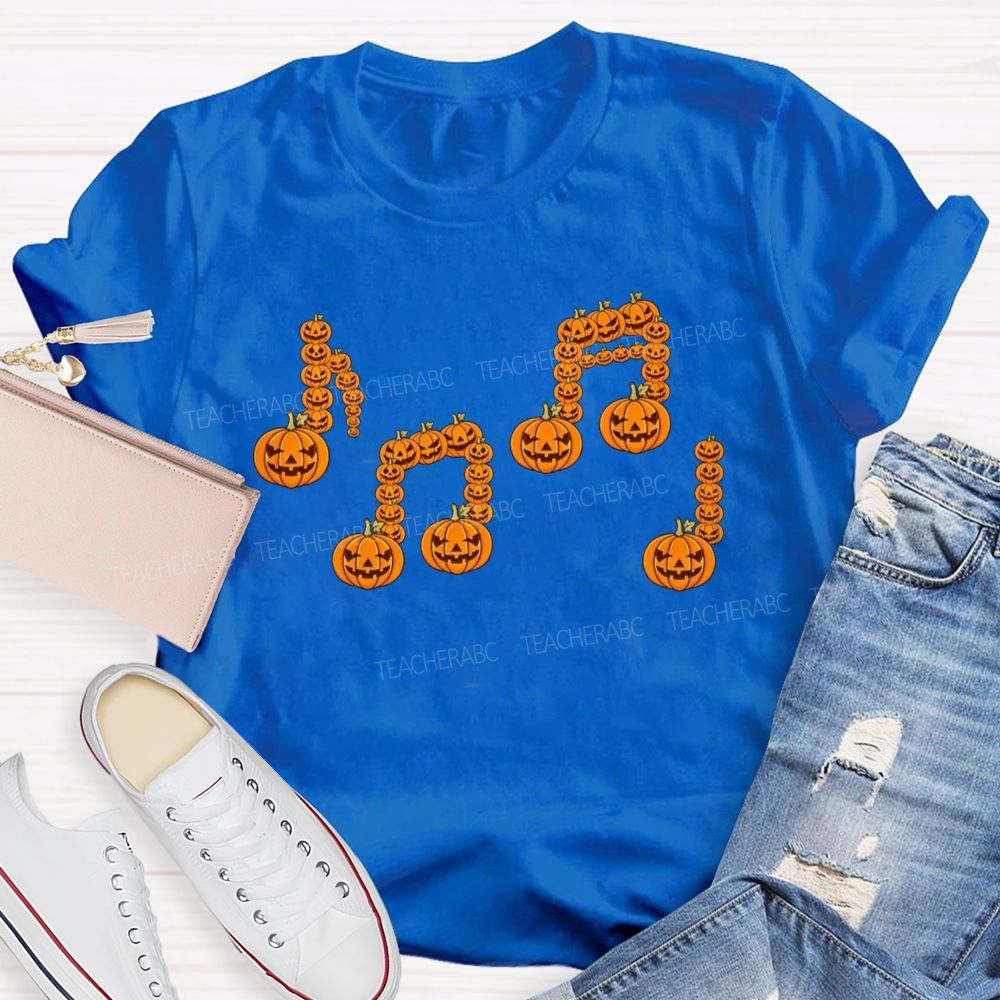 Music Notes Made Of Spooky Pumpkins Music Teacher T-shirt