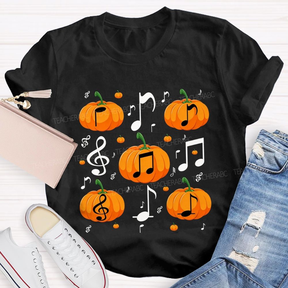 Fall Vibes With Pumpkins And Music Notes Teacher T-shirt