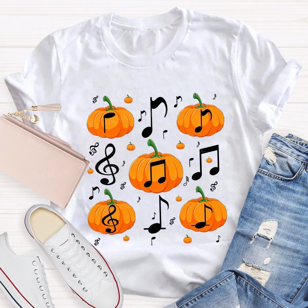 Fall Vibes With Pumpkins And Music Notes Teacher T-shirt
