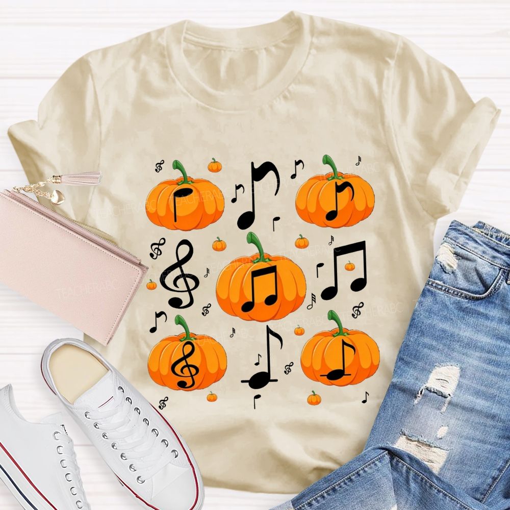 Fall Vibes With Pumpkins And Music Notes Teacher T-shirt
