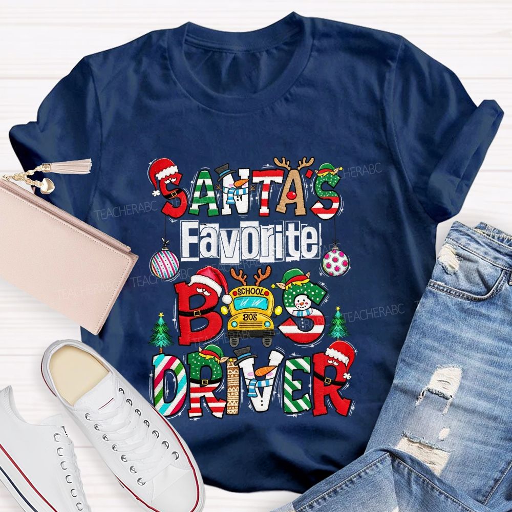 Santa's Favorite Bus Driver Christmas School Bus T-shirt
