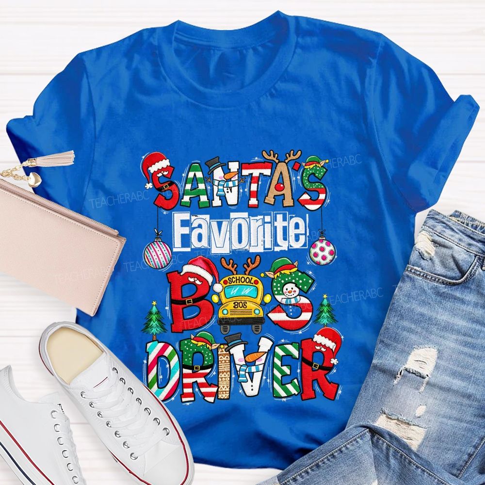Santa's Favorite Bus Driver Christmas School Bus T-shirt