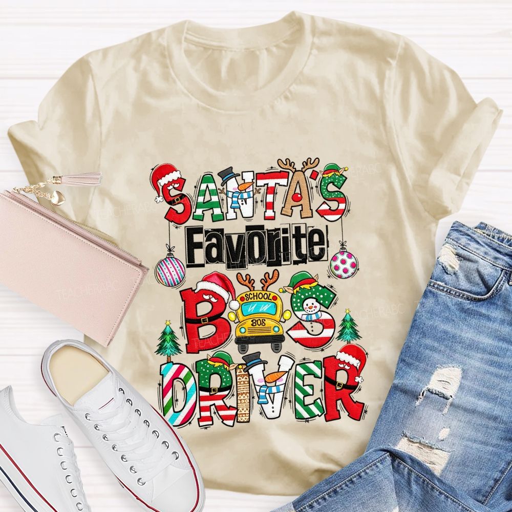 Santa's Favorite Bus Driver Christmas School Bus T-shirt