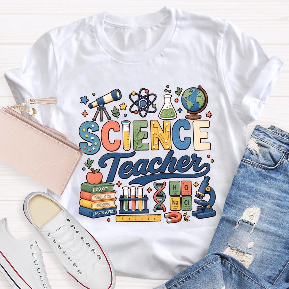 Science Teacher Cute Lab Elements Graphic Teacher T-shirt