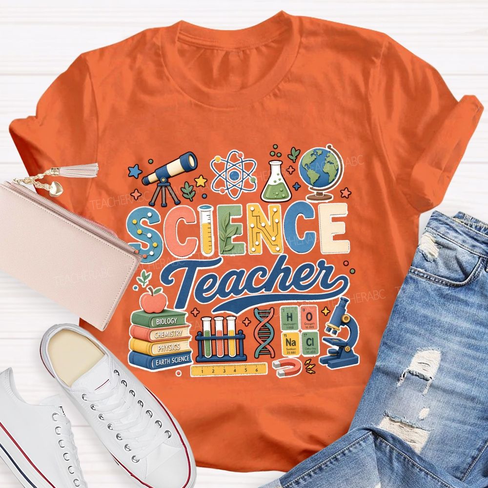Science Teacher Cute Lab Elements Graphic Teacher T-shirt