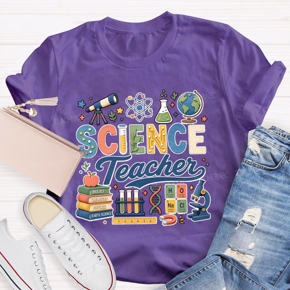 Science Teacher Cute Lab Elements Graphic Teacher T-shirt