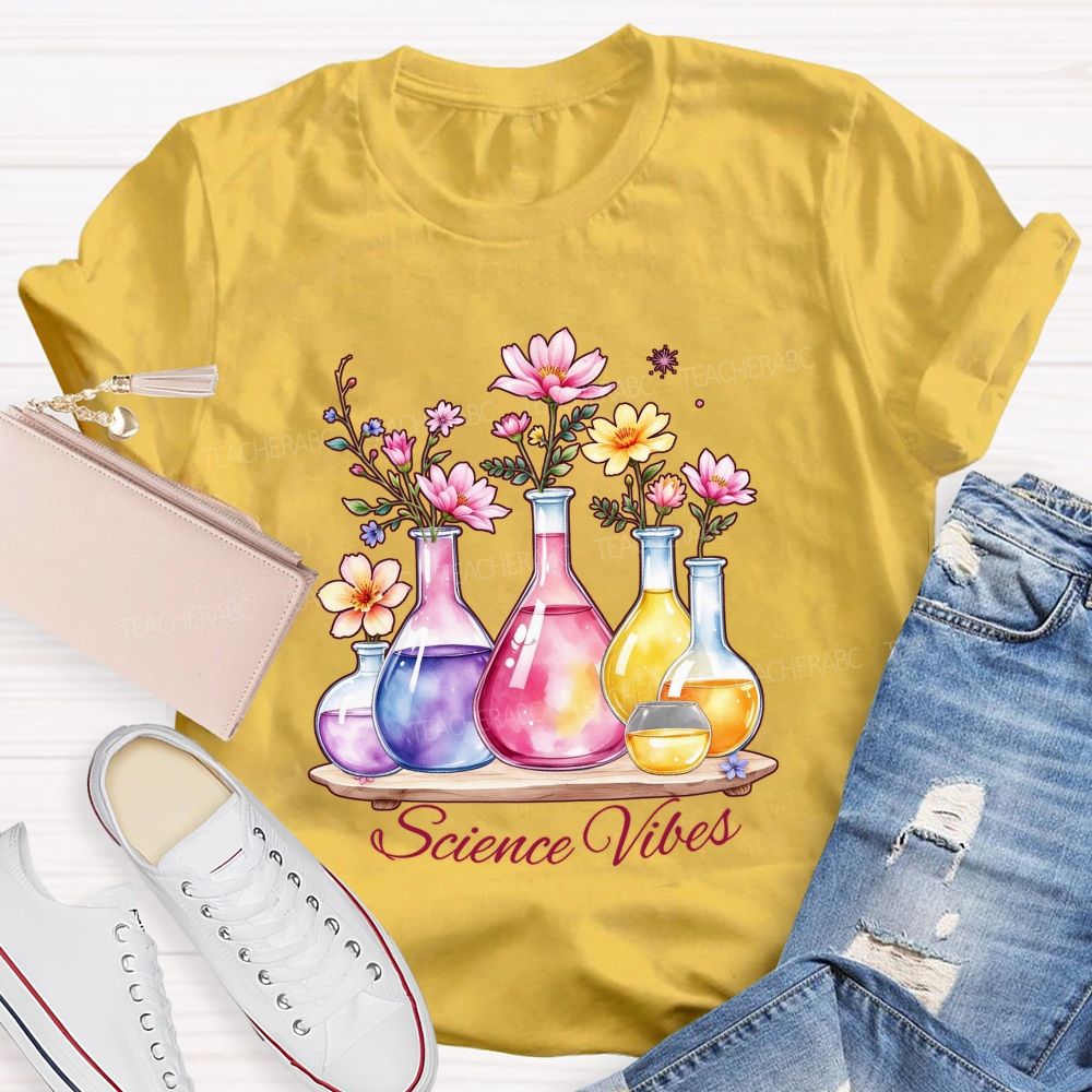 Science Vibes Floral Reagent bottle Teacher T-shirt