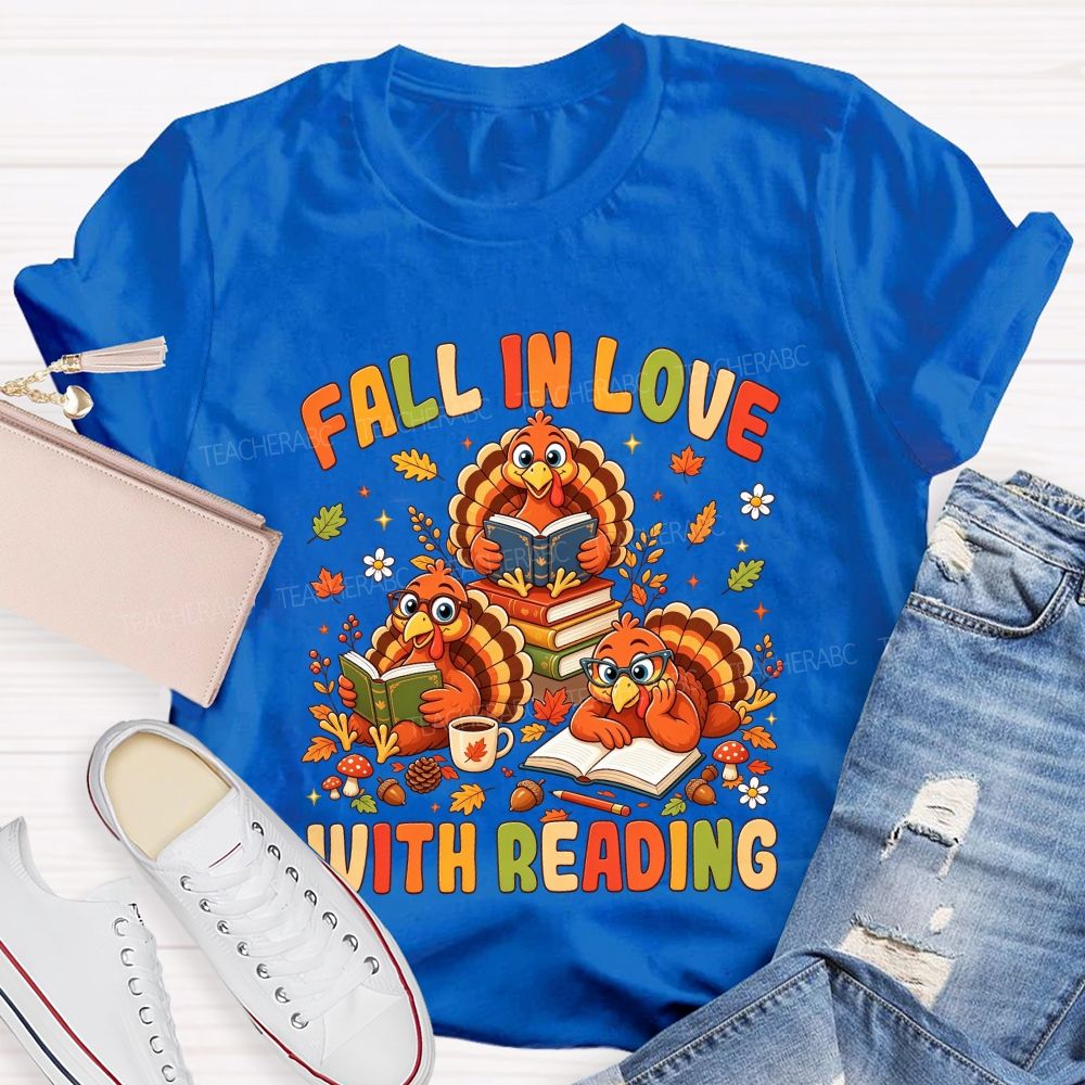 Fall Into Reading This Thanksgiving Season Teacher T-shirt