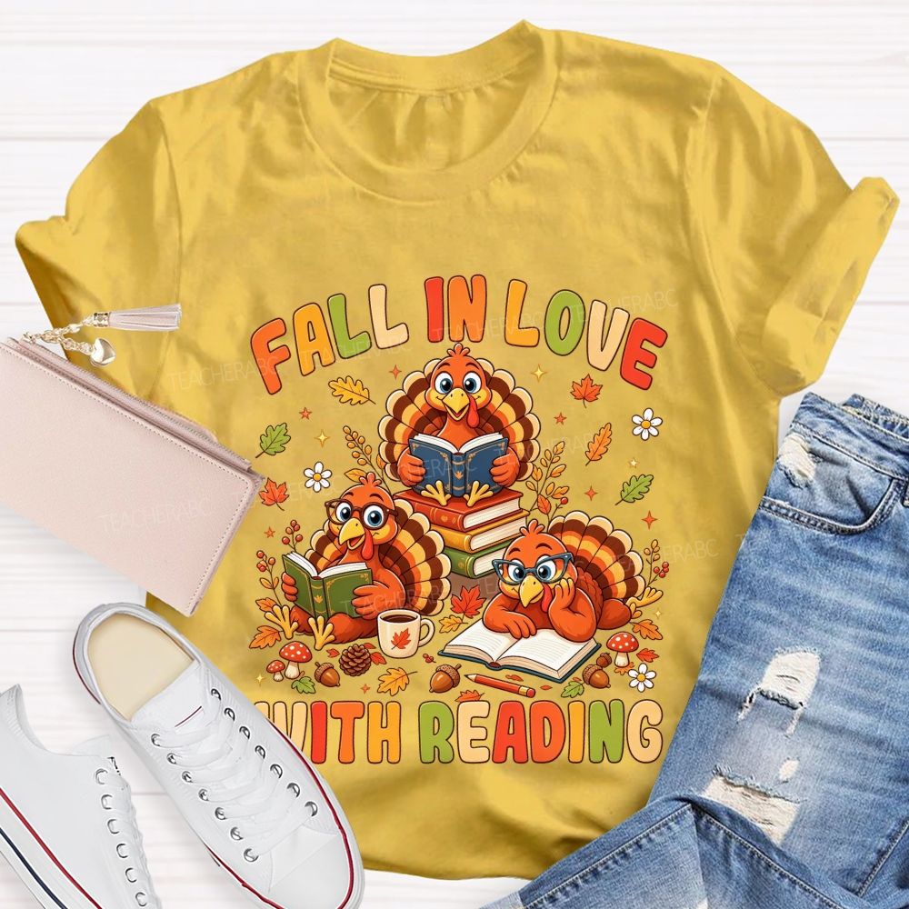 Fall Into Reading This Thanksgiving Season Teacher T-shirt