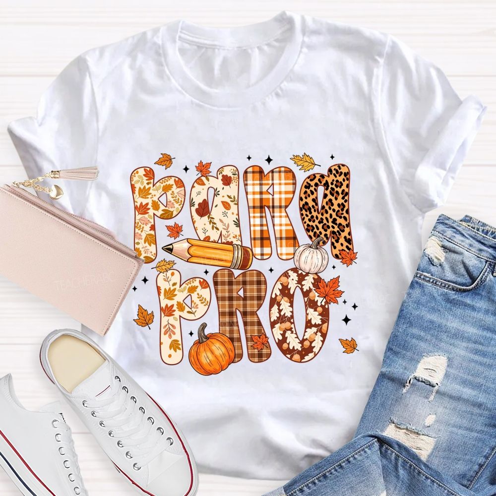 Leopard Plaid Pumpkin Maple Leaf Teacher T-shirt