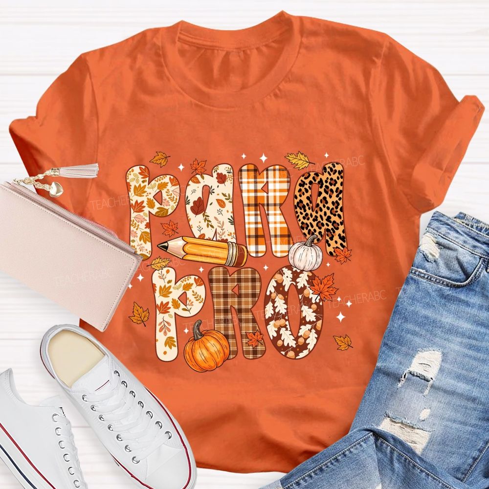Leopard Plaid Pumpkin Maple Leaf Teacher T-shirt