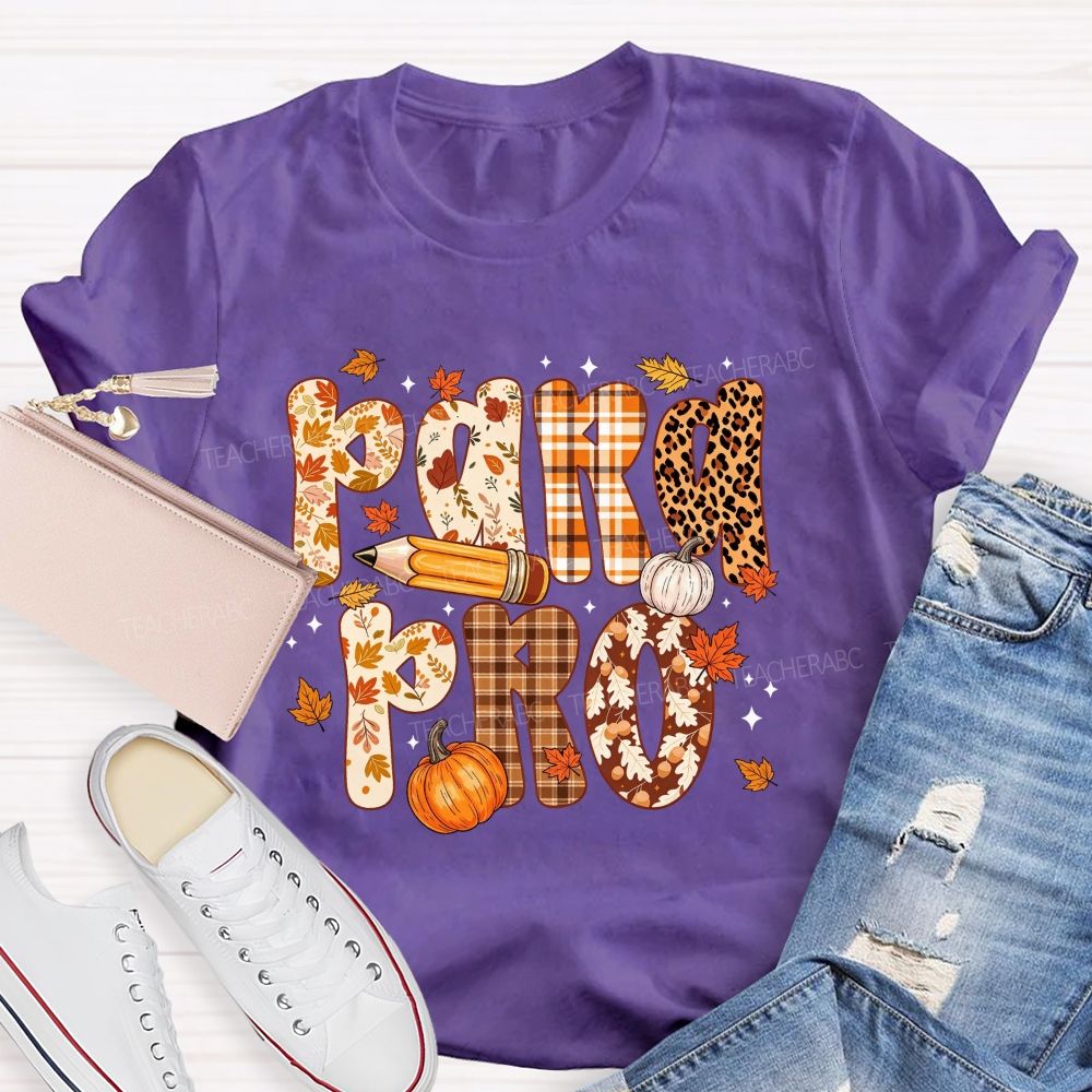 Leopard Plaid Pumpkin Maple Leaf Teacher T-shirt