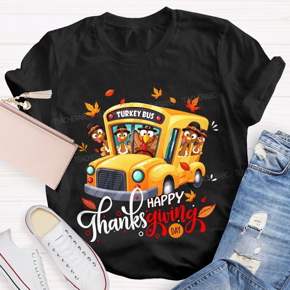 Turkey Bus Happy Thanksgiving Day T-shirt