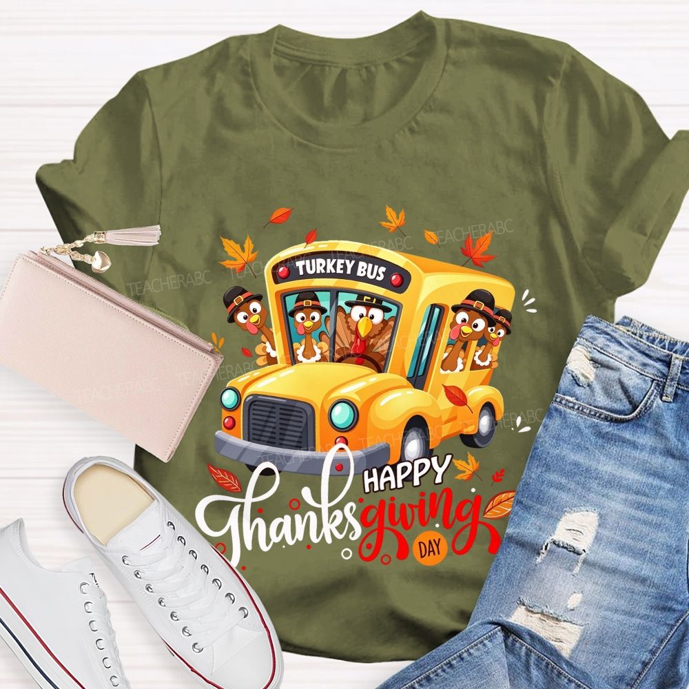 Turkey Bus Happy Thanksgiving Day T-shirt