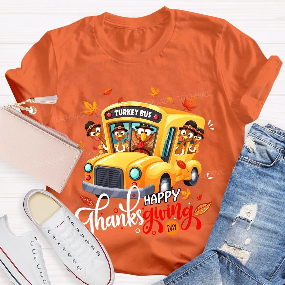 Turkey Bus Happy Thanksgiving Day T-shirt