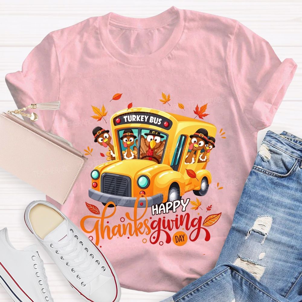 Turkey Bus Happy Thanksgiving Day T-shirt