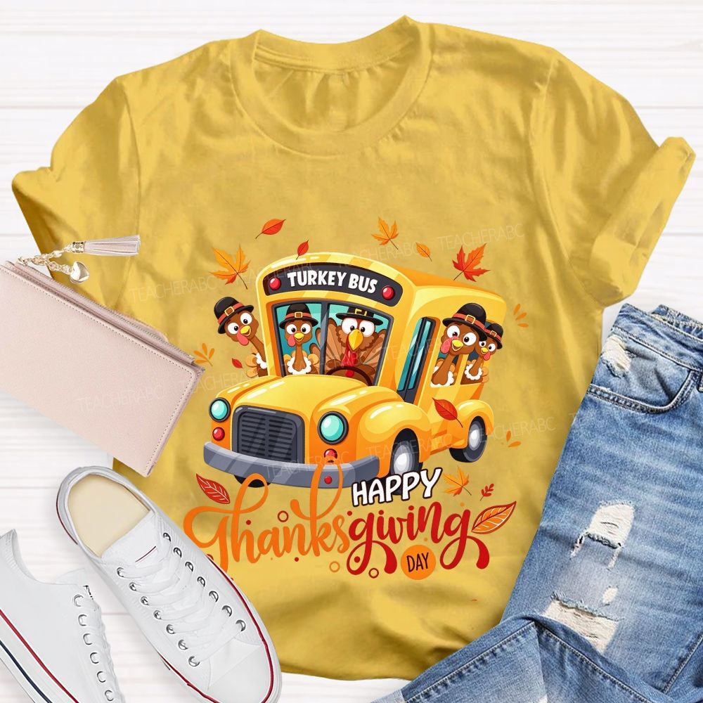 Turkey Bus Happy Thanksgiving Day T-shirt