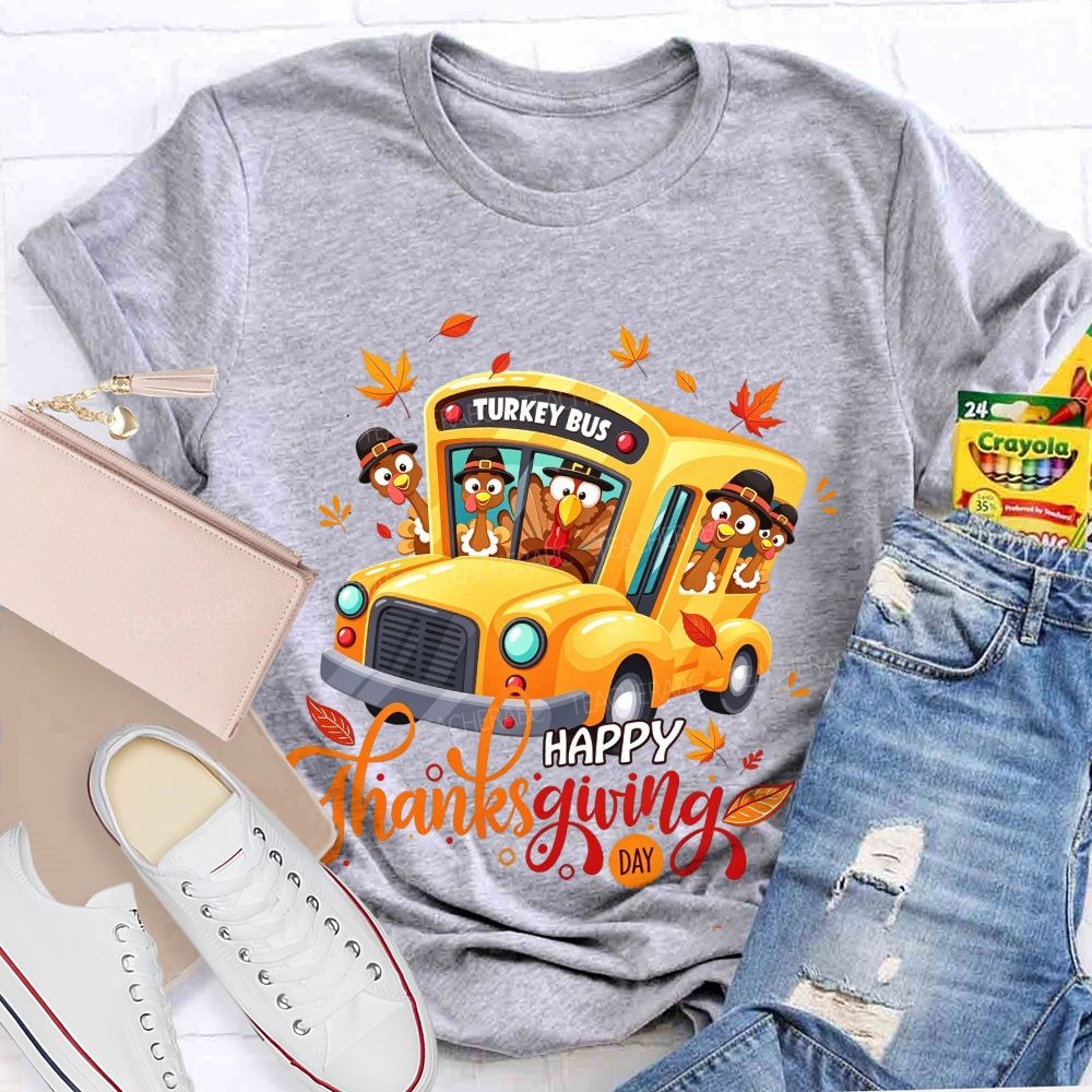 Turkey Bus Happy Thanksgiving Day T-shirt