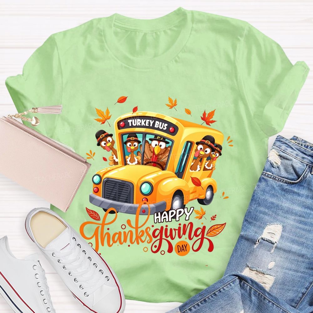 Turkey Bus Happy Thanksgiving Day T-shirt