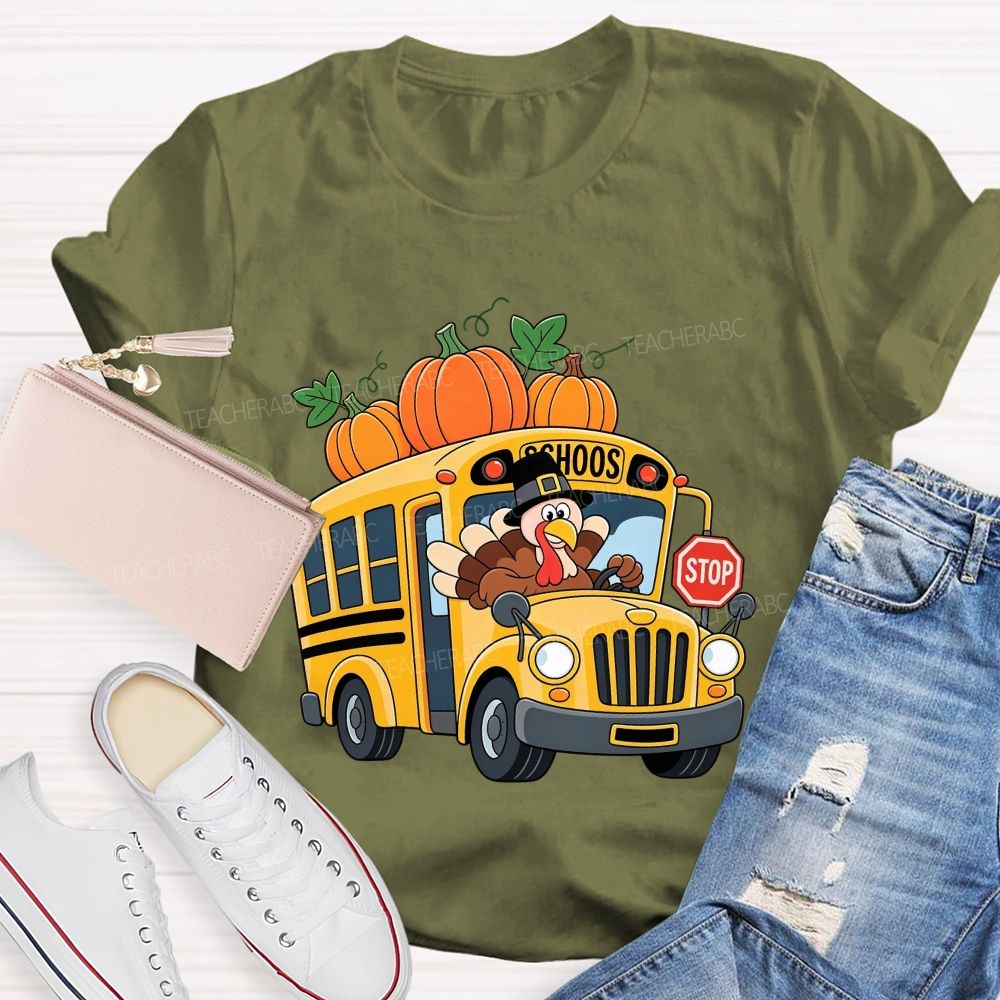 Turkey Drives The Thanksgiving School Bus T-shirt