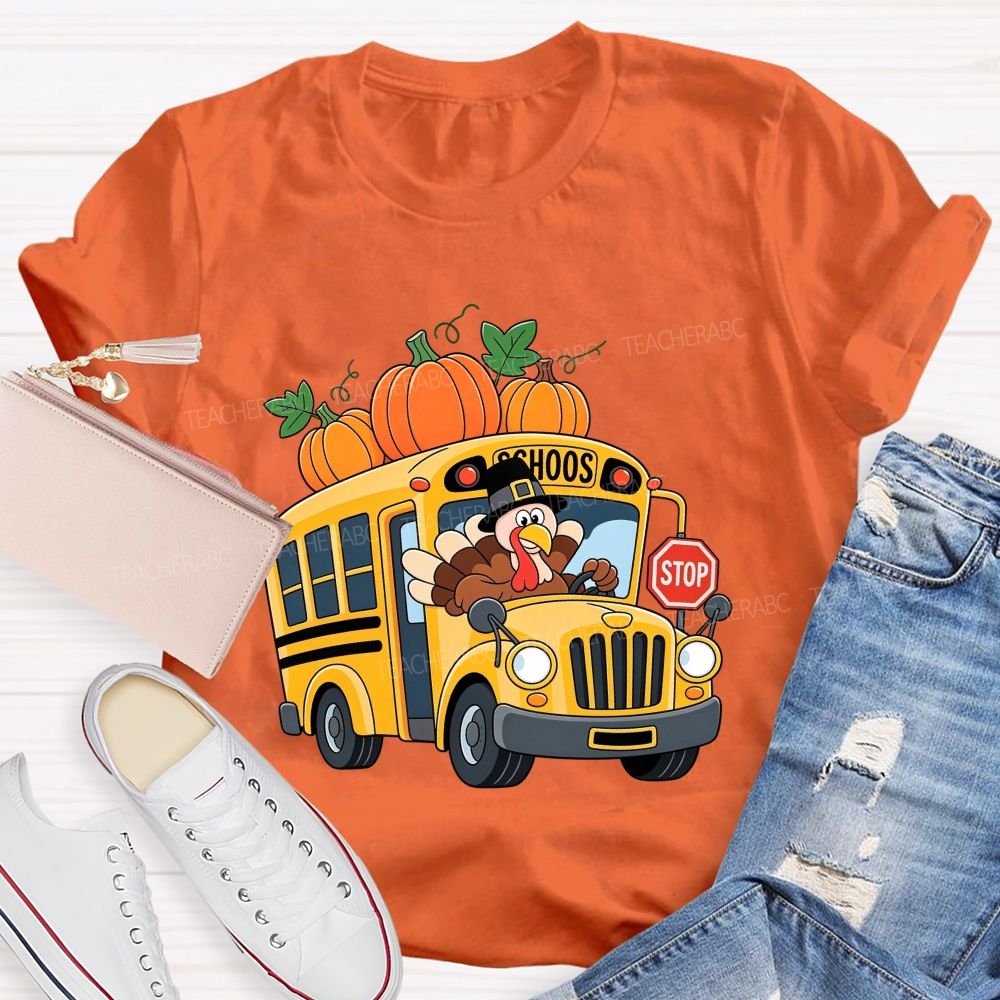 Turkey Drives The Thanksgiving School Bus T-shirt