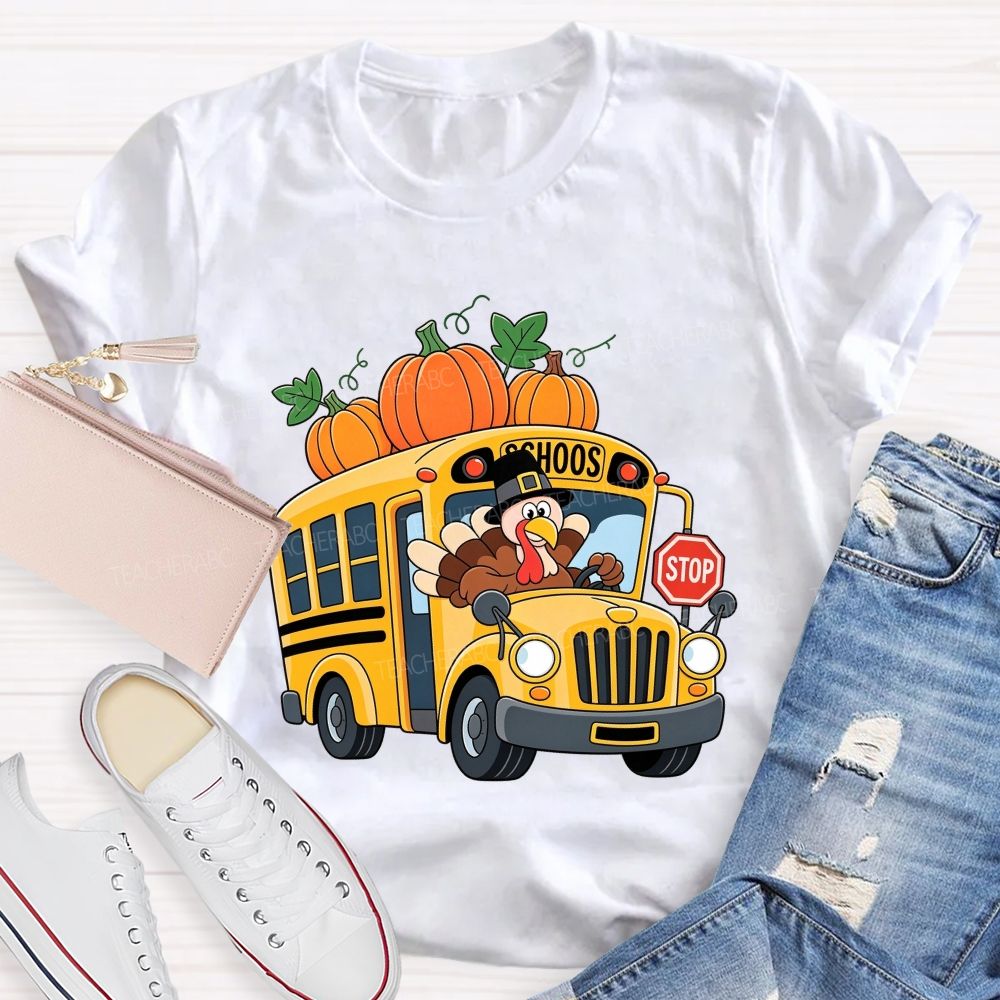 Turkey Drives The Thanksgiving School Bus T-shirt