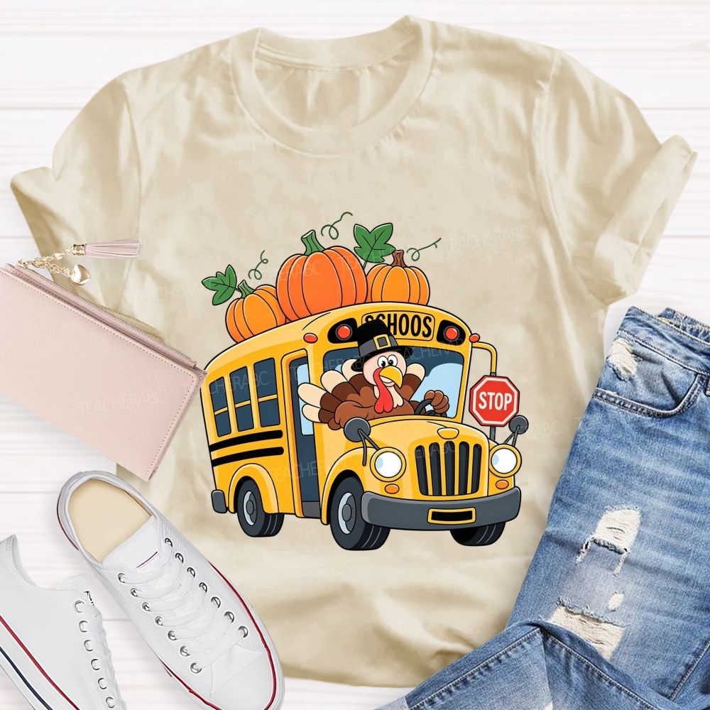 Turkey Drives The Thanksgiving School Bus T-shirt