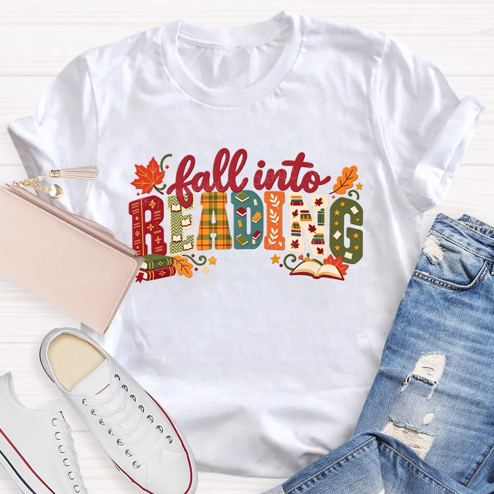 Fall Into Reading Autumn Reading Teacher T-shirt