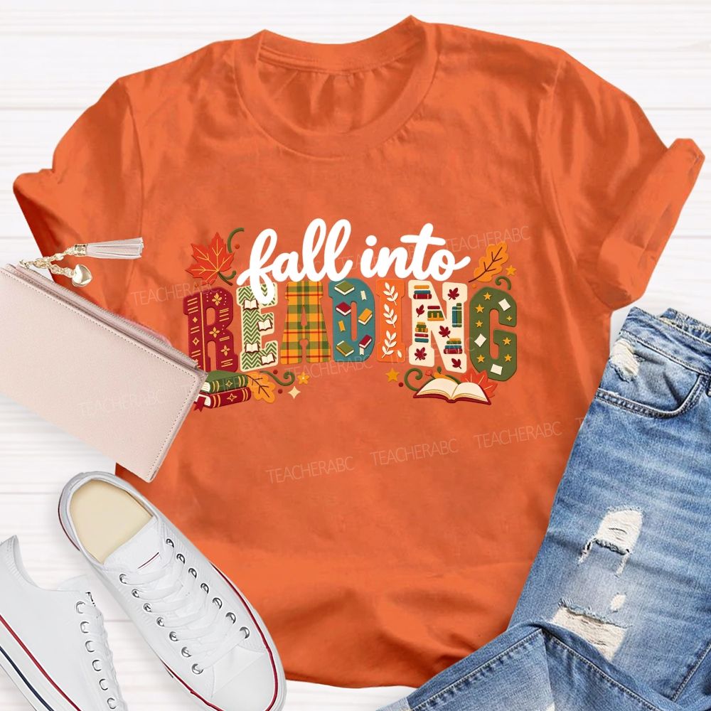Fall Into Reading Autumn Reading Teacher T-shirt