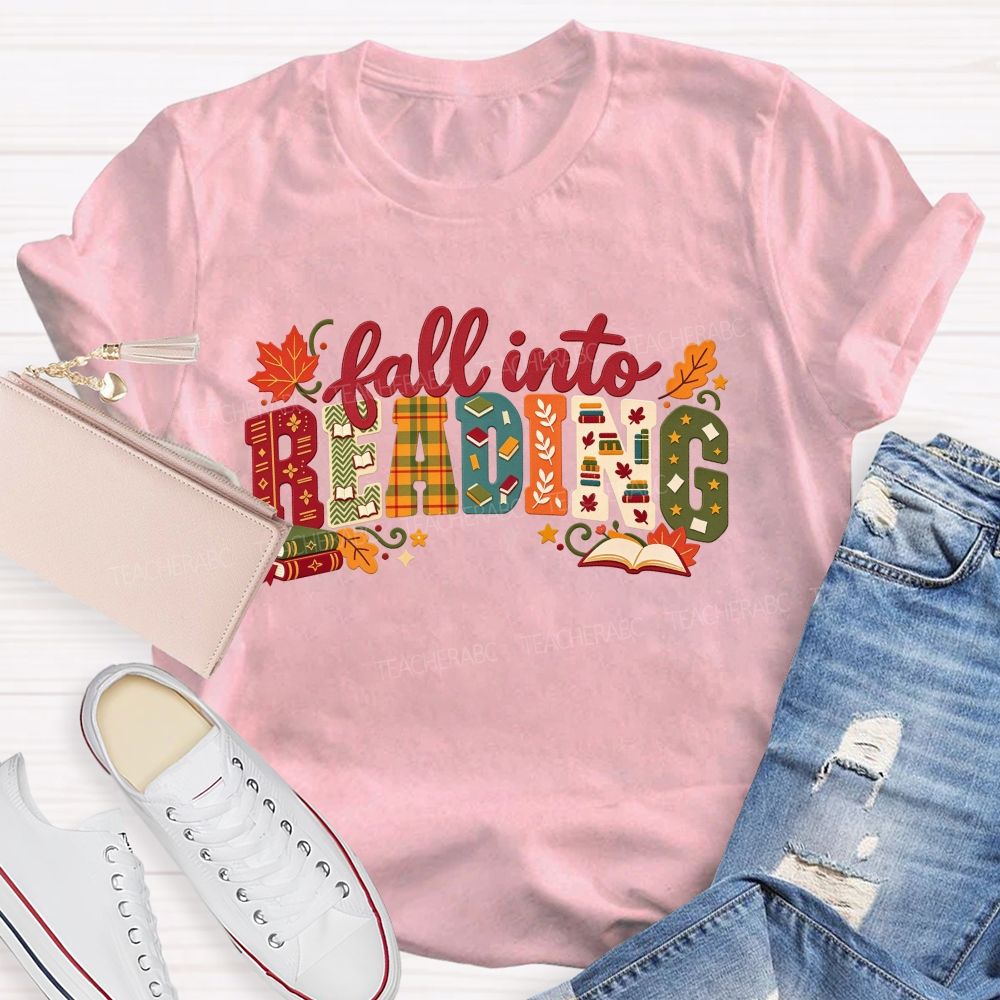 Fall Into Reading Autumn Reading Teacher T-shirt