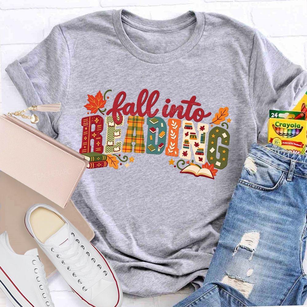 Fall Into Reading Autumn Reading Teacher T-shirt