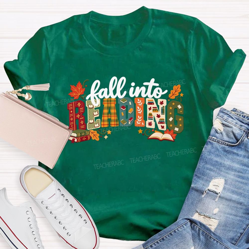 Fall Into Reading Autumn Reading Teacher T-shirt