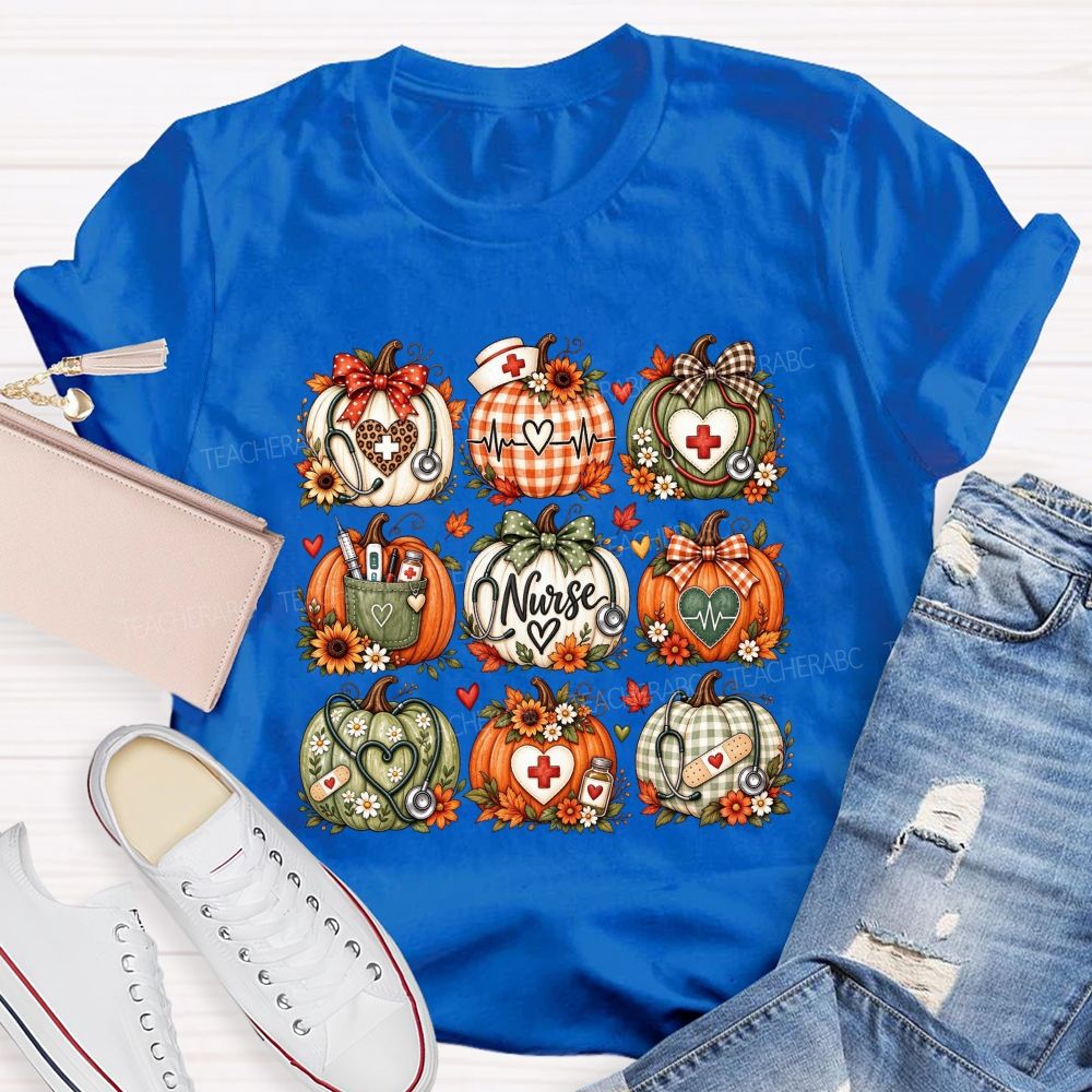 Fall Nurse Pumpkins Thanksgiving T-shirt