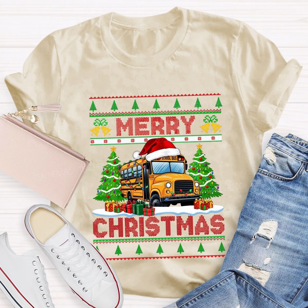 School Bus Driver Merry Christmas Holiday T-shirt