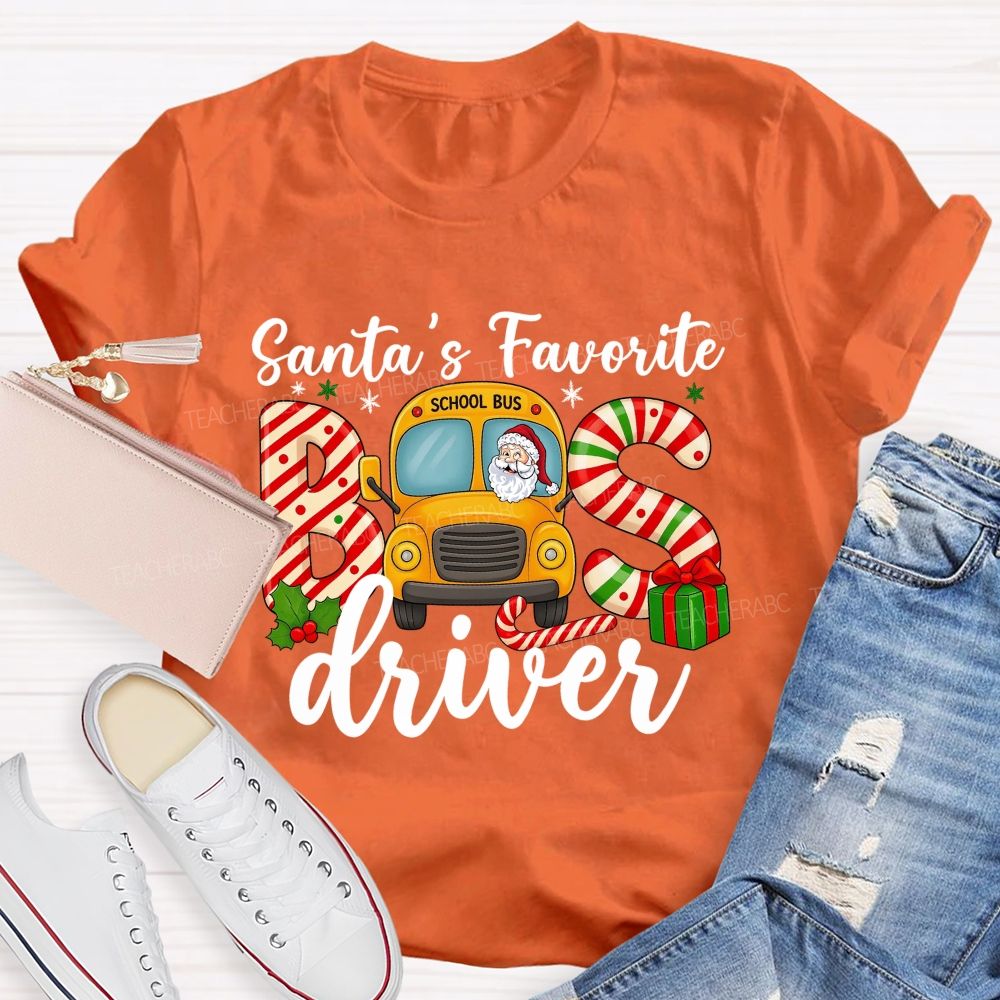 Santa’S Favorite School Bus Driver Christmas T-shirt