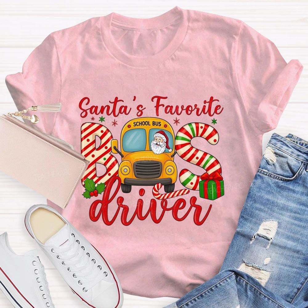 Santa’S Favorite School Bus Driver Christmas T-shirt