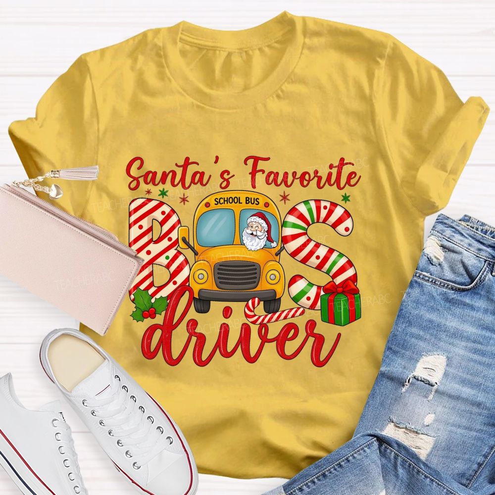 Santa’S Favorite School Bus Driver Christmas T-shirt