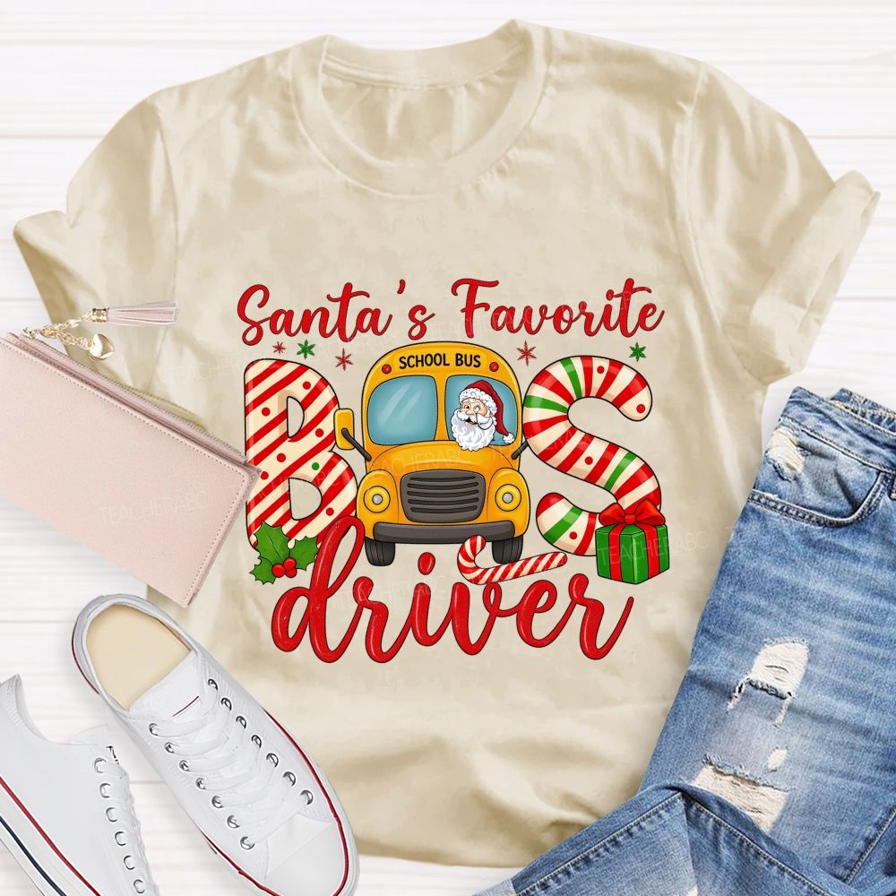 Santa’S Favorite School Bus Driver Christmas T-shirt
