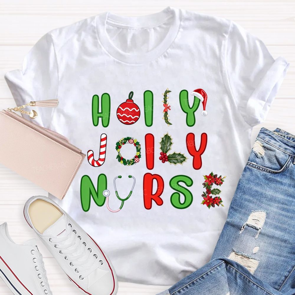 Holly Jolly Nurse Merry Christmas T-shirt
