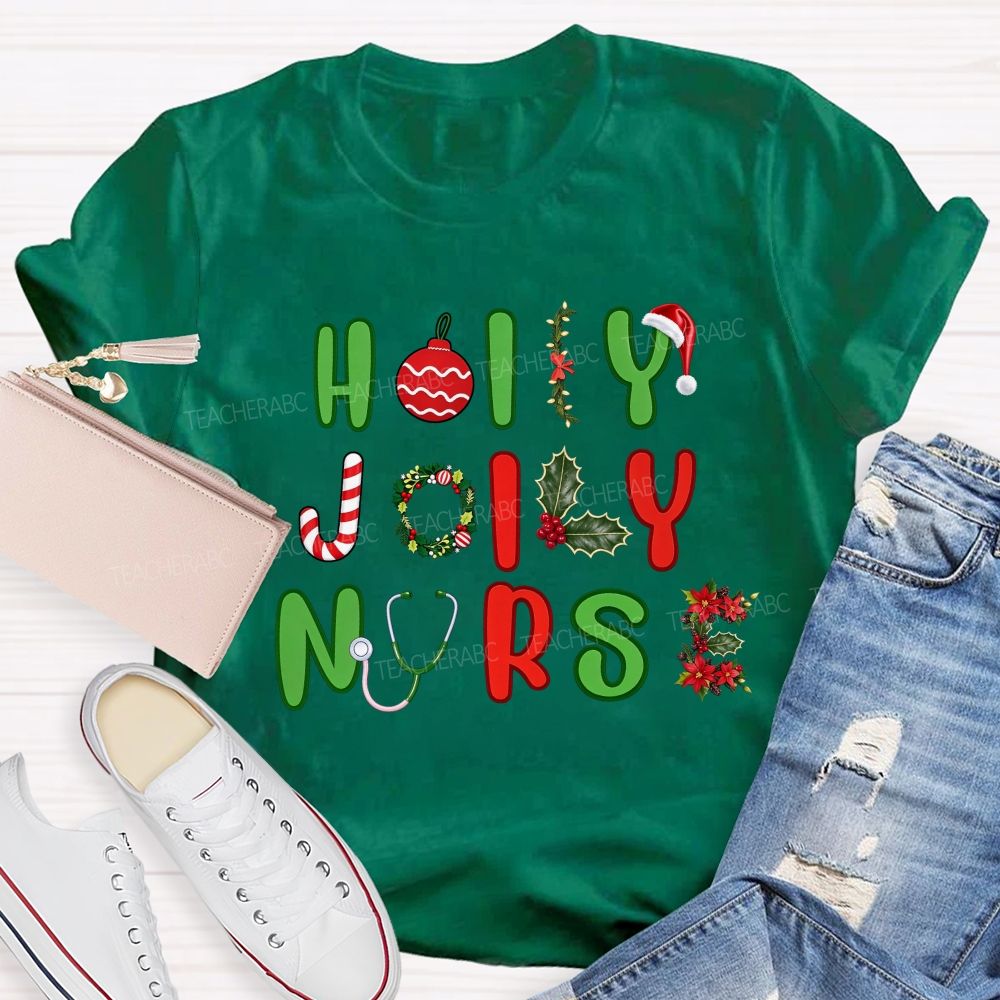 Holly Jolly Nurse Merry Christmas T-shirt