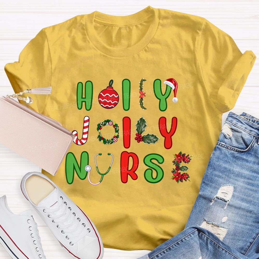 Holly Jolly Nurse Merry Christmas T-shirt
