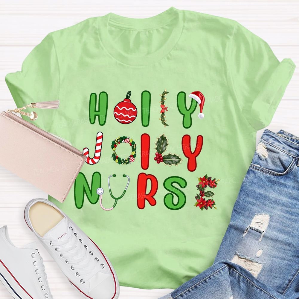 Holly Jolly Nurse Merry Christmas T-shirt