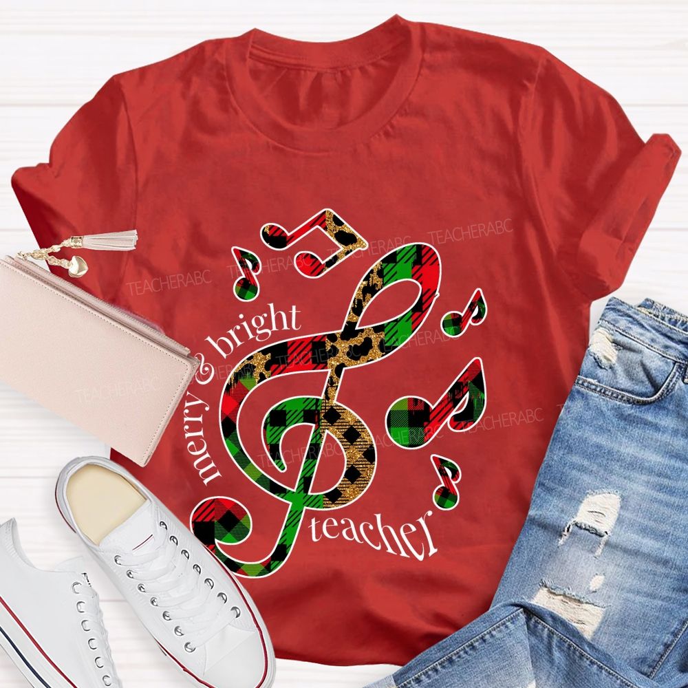 Merry And Bright Christmas For Music Teacher T-shirt