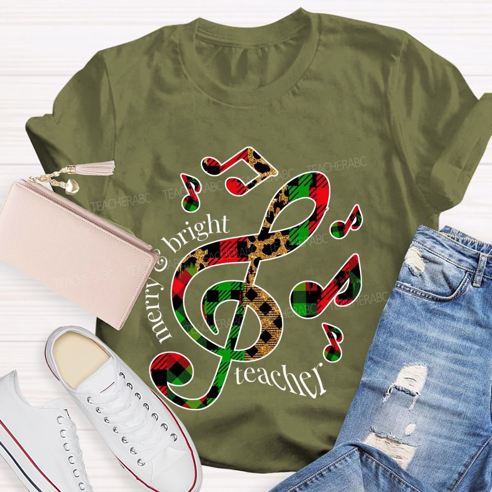 Merry And Bright Christmas For Music Teacher T-shirt